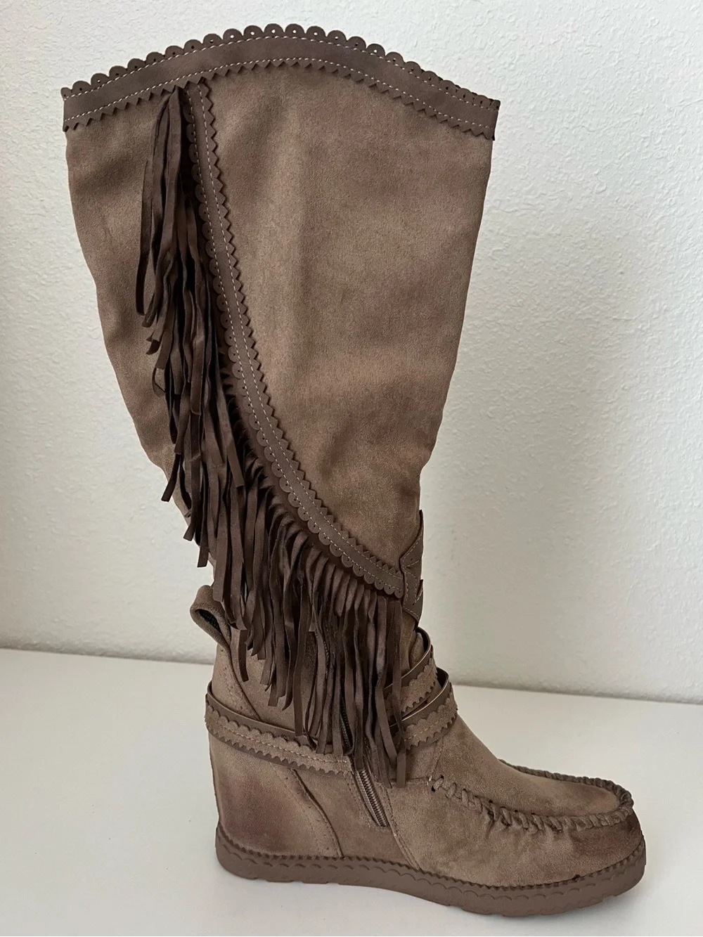 VERY G-Brown Fringe Suede Knee-High Boots - Women's